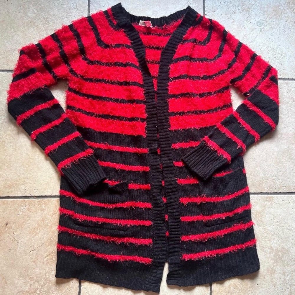Striped Red and Black Women's Sweater Cardigan size Small